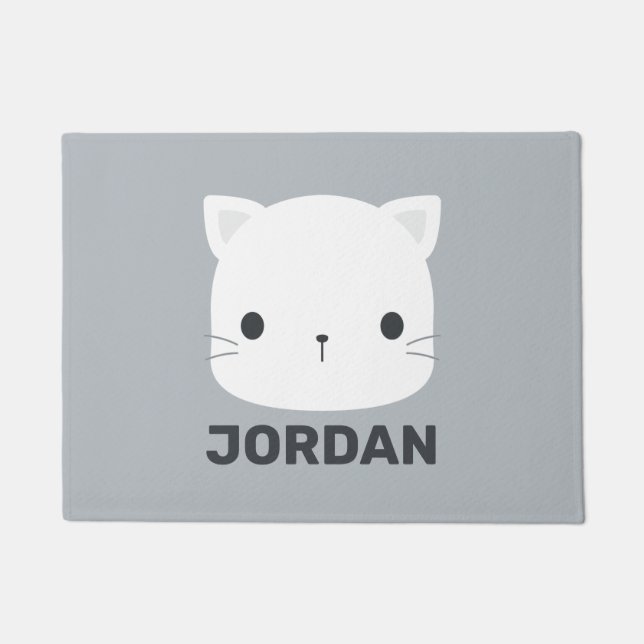 Cute Little Cat with Personalised Name Doormat (Front)