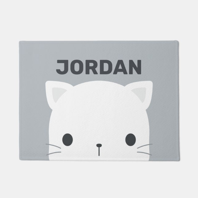 Cute Little Cat with Personalised Name Doormat (Front)