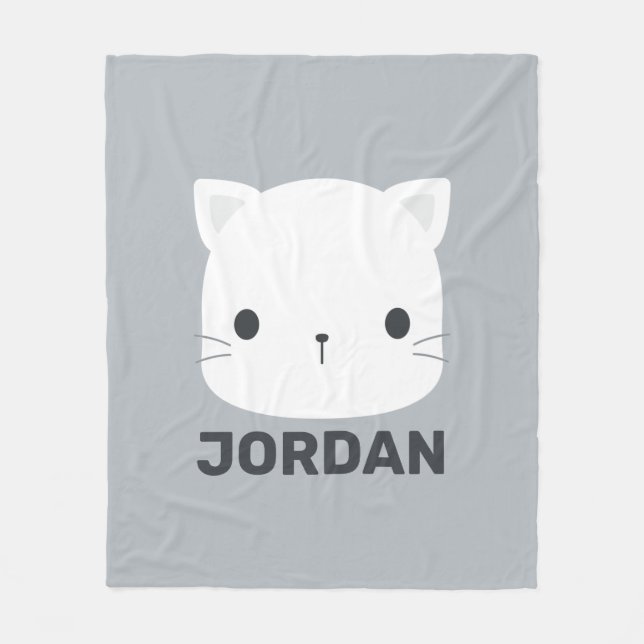 Cute Little Cat with Personalised Name  Fleece Blanket (Front)