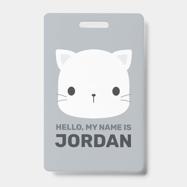 Cute Little Cat with Personalised Name ID Badge (Front)