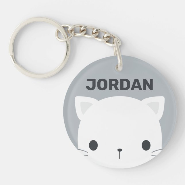 Cute Little Cat with Personalised Name Key Ring (Front)