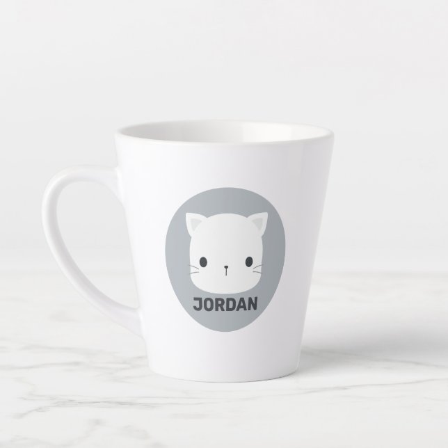Cute Little Cat with Personalised Name Latte Mug (Left)