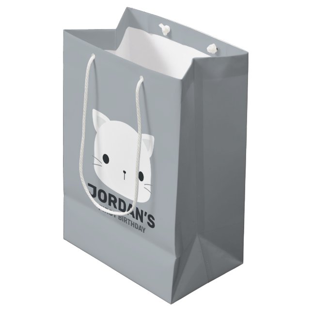 Cute Little Cat with Personalised Name Medium Gift Bag (Front Angled)