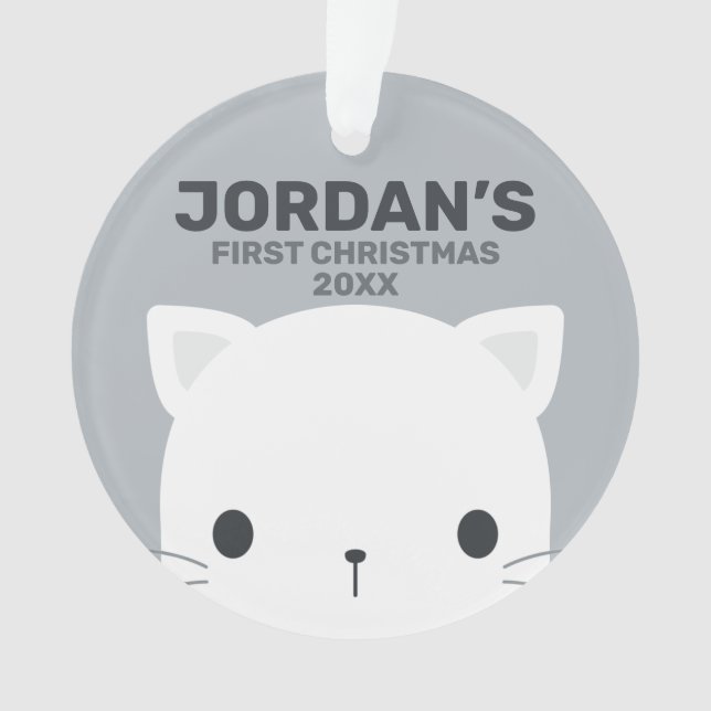 Cute Little Cat with Personalised Name Ornament (Front)