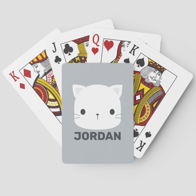 Cute Little Cat with Personalised Name Playing Cards (Back)