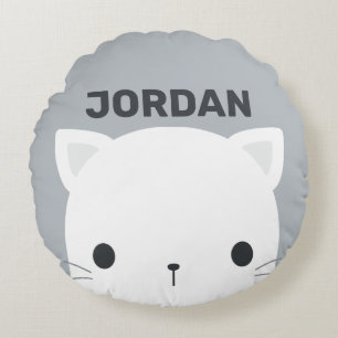 Cute Little Cat with Personalised Name Round Cushion