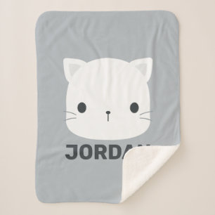 Cute Little Cat with Personalised Name Sherpa Blanket