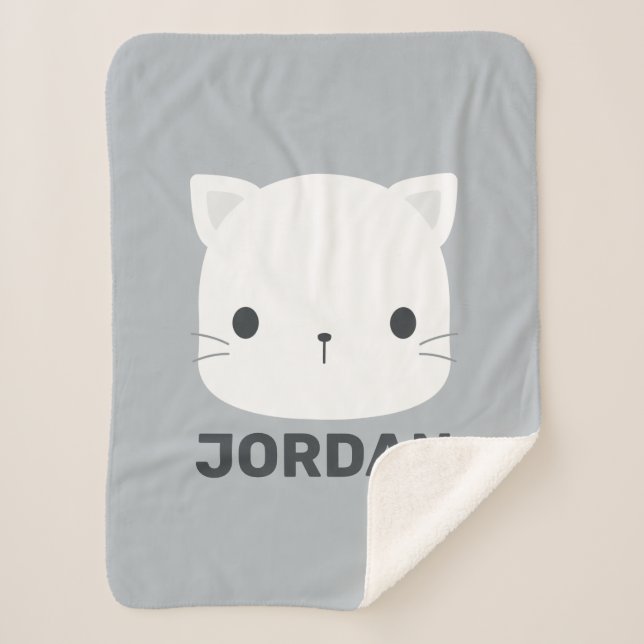 Cute Little Cat with Personalised Name Sherpa Blanket (Front)