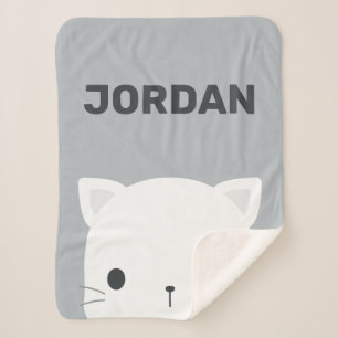 Cute Little Cat with Personalised Name Sherpa Blanket