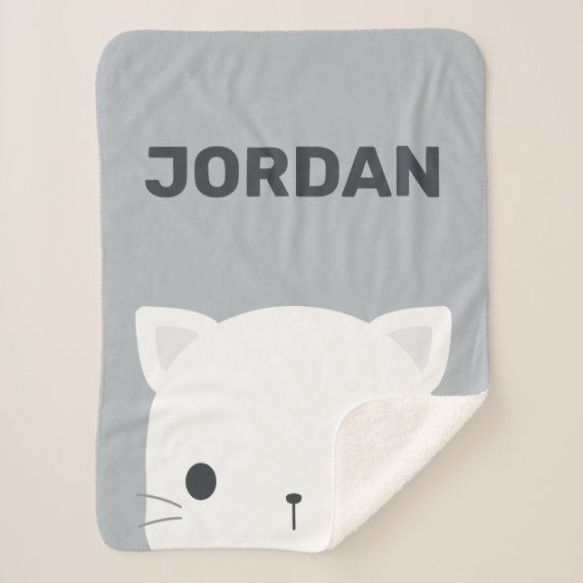Cute Little Cat with Personalised Name Sherpa Blanket (Front)