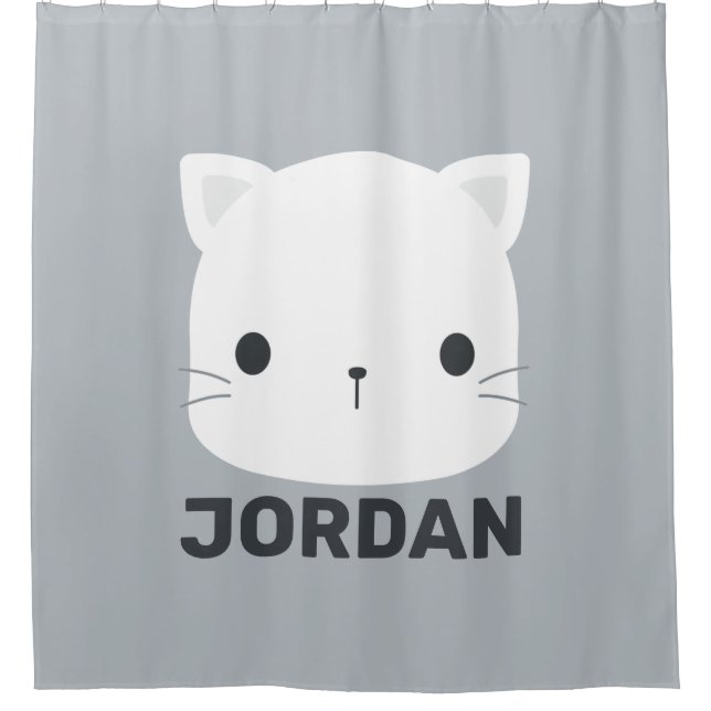 Cute Little Cat with Personalised Name Shower Curtain (Front)