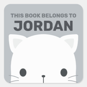 Cute Little Cat with Personalised Name Square Sticker