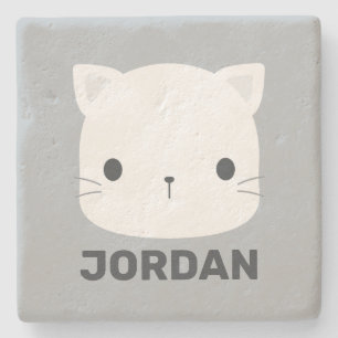 Cute Little Cat with Personalised Name Stone Coaster