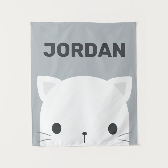 Cute Little Cat with Personalised Name Tapestry (Front)