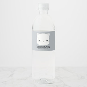 Cute Little Cat with Personalised Name Water Bottle Label