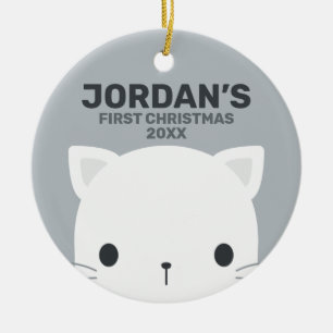 Cute Little Cat with Personalized Name Ceramic Ornament