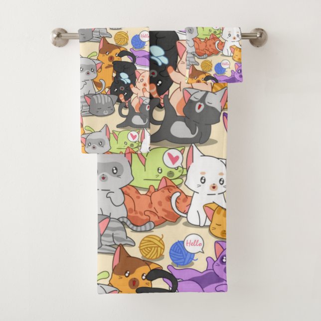 Cute Little Cats Pattern Bath Towel Set (Insitu)