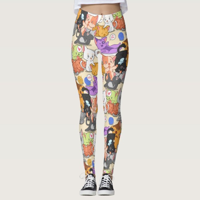 Cute Little Cats Pattern Leggings (Front)