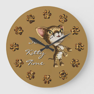 Cute Little Cheetah Print Bengal Kitty Kitten Cat Large Clock