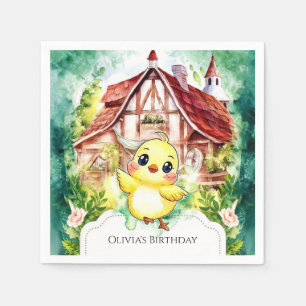 Cute Little Chick Watercolor Birthday Napkin