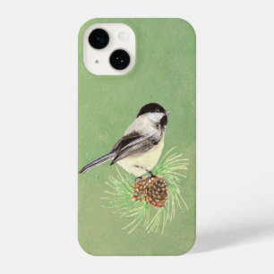 Cute Little Chickadee Bird Pine Cone Wildlife Art iPhone 14 Case