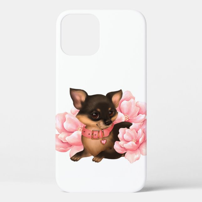 Cute little chihuahua dog with pink flowers  Case-Mate iPhone case (Back)