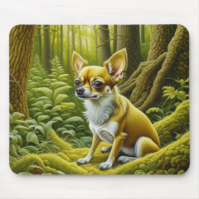 Cute Little Chihuahua Sitting in the Woods Mouse Pad (Front)
