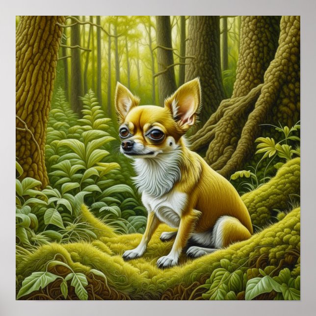Cute Little Chihuahua Sitting in the Woods Poster (Front)
