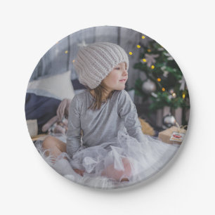 Cute little child girl and the Christmas tree .jp Paper Plate