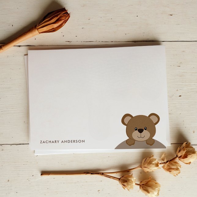 Cute Little Choco Brown Bear Kids Name Stationery Card (Creator Uploaded)