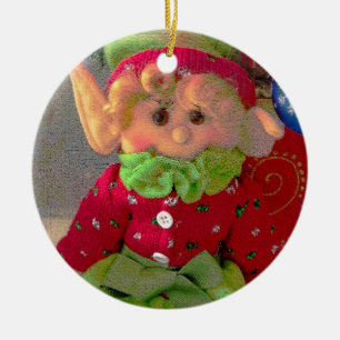 Cute little Christmas girl elf Ceramic Ornament