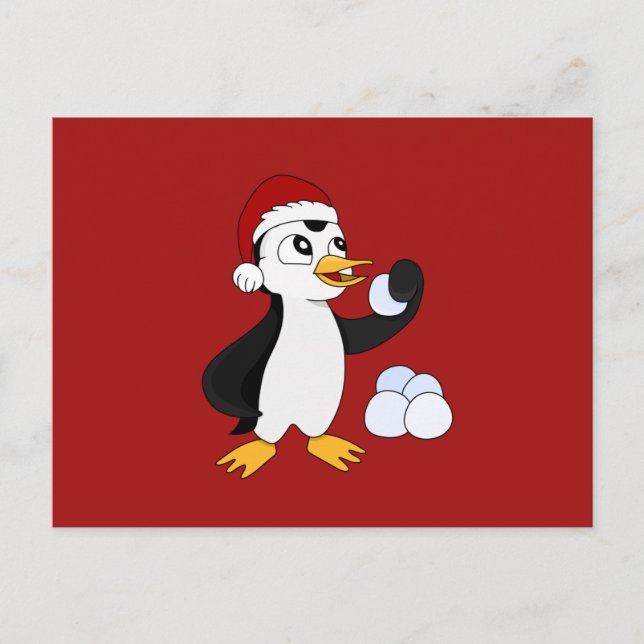 Cute little Christmas penguin with a snowball Post Postcard (Front)