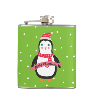 Cute little Christmas Penquin "Merry Christmas" Hip Flask