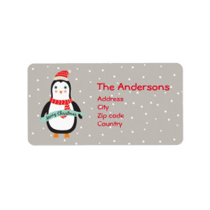 Cute little Christmas Penquin "Merry Christmas" Label