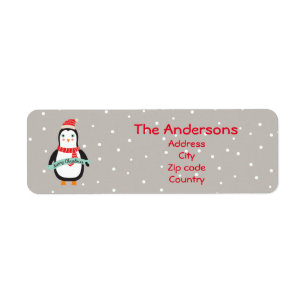 Cute little Christmas Penquin "Merry Christmas" Return Address Label