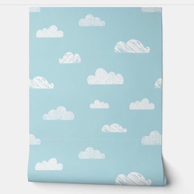 Cute little clouds on light blue wallpaper (Unrolling)