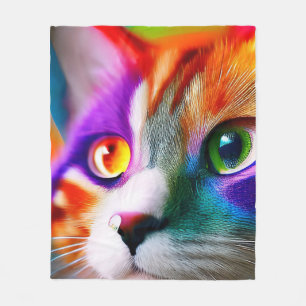 Cute Little Colorful Kitty Rainbow colors, Cat Fleece Blanket
