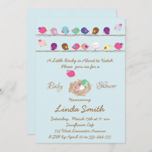 cute little colourful birds baby shower invitation