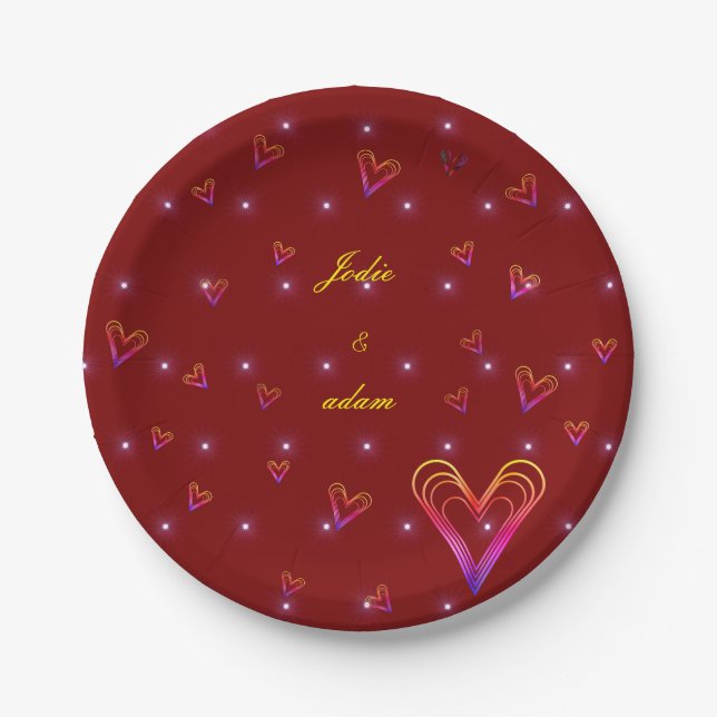 cute little colourful heart heart paper plate (Front)