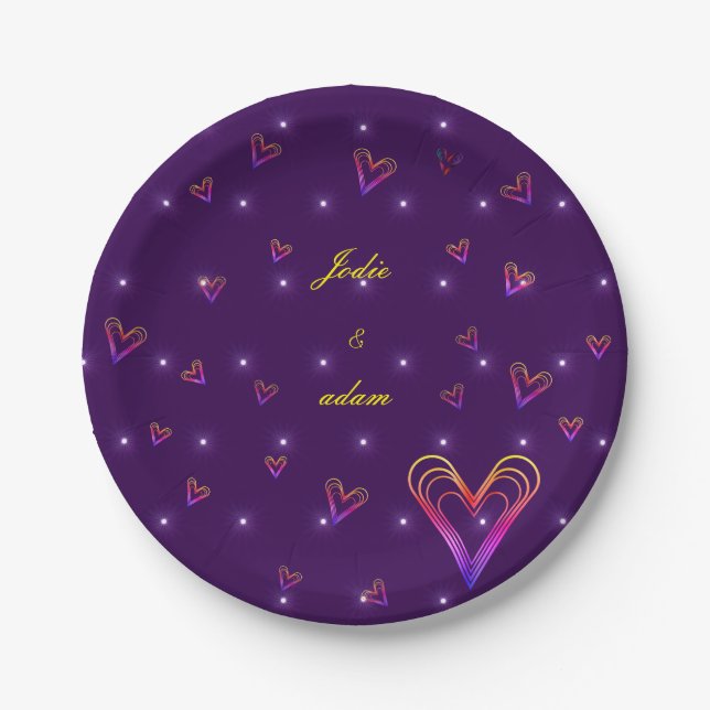 cute little colourful heart heart paper plate (Front)