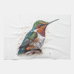 Cute little colourful hummingbird  in water colour tea towel