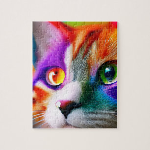 Cute Little Colourful Kitty Rainbow colours, Cat Jigsaw Puzzle