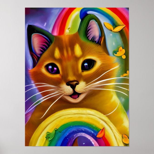 Cute Little Colourful Kitty Rainbow colours, Cat Poster (Front)