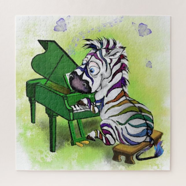 Cute Little Colourful Zebra Piano Player - Cartoon Jigsaw Puzzle (Vertical)