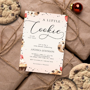 Cute Little Cookie is on the Way Cream Baby Shower Invitation