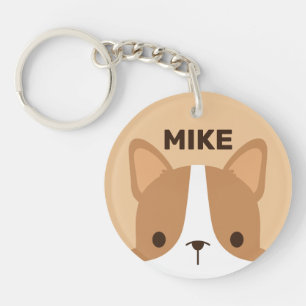 Cute Little Corgi Dog with Personalised Name Key Ring