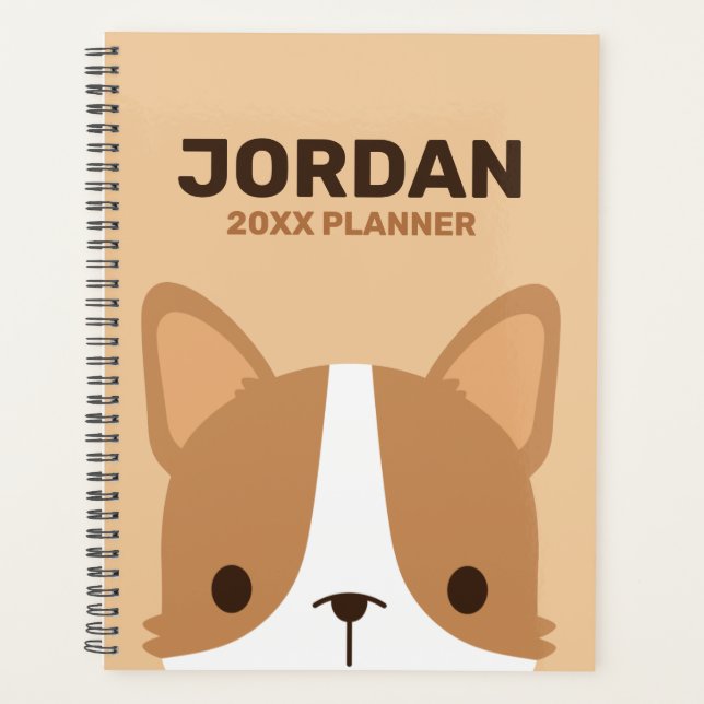 Cute Little Corgi Dog with Personalised Name Planner (Front)