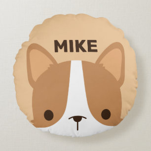 Cute Little Corgi Dog with Personalised Name Round Cushion