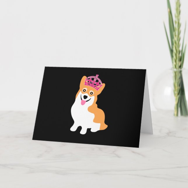 Cute Little Corgi Princess Wearing a Pink Crown Card (Front)