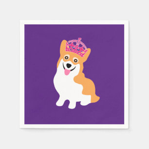 Cute Little Corgi Princess Wearing a Pink Crown Napkin